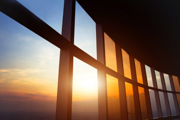 panoramic window in the office, abstract business interior background